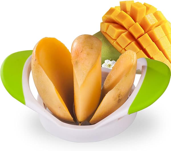 One Piece Mango Kutter i Rustfritt Stål - Slitesterk Fruktkutter med Håndtak - Sklisikker Mango Slicer