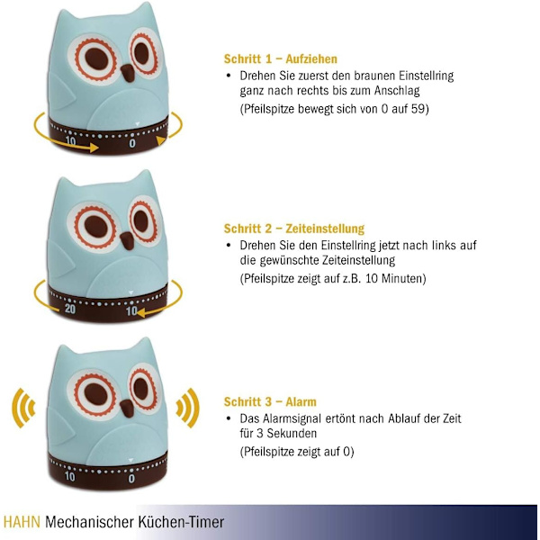 Uggla forma mekanisk timer, kökstimer, mekanisk, rolig äggtimer, retro