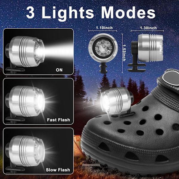 4 st strålkastare för Croc-skor, LED-ficklampsberlocker tillbehör för vuxna och barn, 3 lägen ficklampa (endast ljus ingår) White