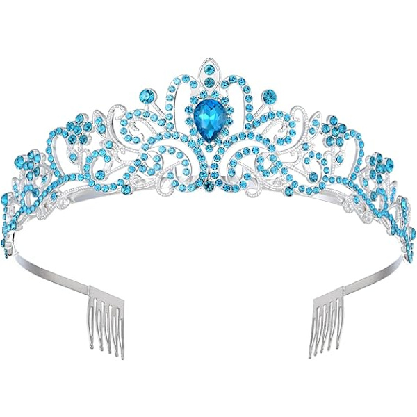 Blå Tiaraer og Kroner for Kvinner og Jenter, Krystall Bursdag Dronning Kroner med Kam Rhinestone Prinsesse Tiara Hår