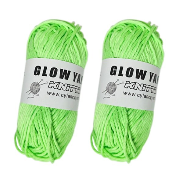 2 rullar Glow in The Dark Garn för virkning, 50m per rulle Luminous Fluorescent grön