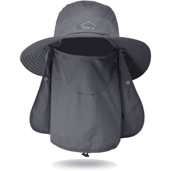 Utomhus solhatt, fiskehatt, sommar UV-skydd bredbrättad hatt med avtagbart ansikts- och nackskydd Dark Gray