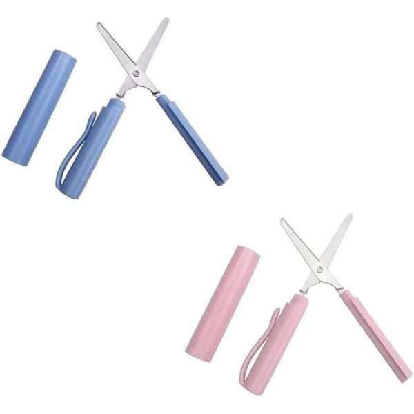 Pen Shape Small Portable Scissors, Student Safety Cutting Art Office School Supplies Stationery (Pink + Blue)