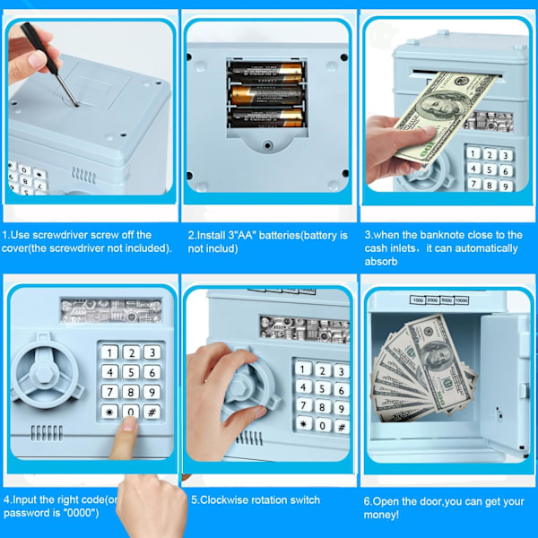 Elektronisk spargris, Mini ATM lösenord pengabänk kontanter mynt sparbössa för barn, tecknad säker bankbox perfekt leksaks gåvor för pojkar flickor Light Blue