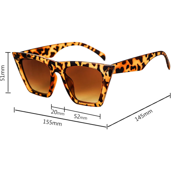 Stilige store firkantede katteøye solbriller for kvinner og menn B2473 Leopard