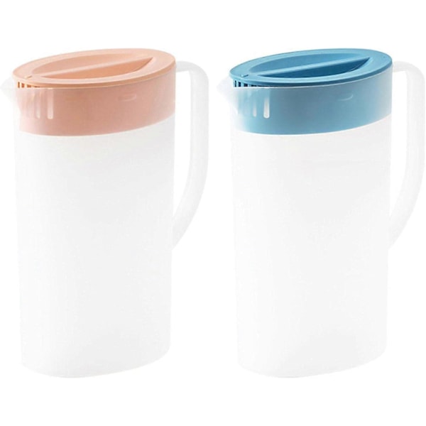 2X Plas-tic Vandkander med Låg og Håndtag, Saftkande til Køleskab, Varme/Kolde Vandkander Drikkebeholdere til Lemonade