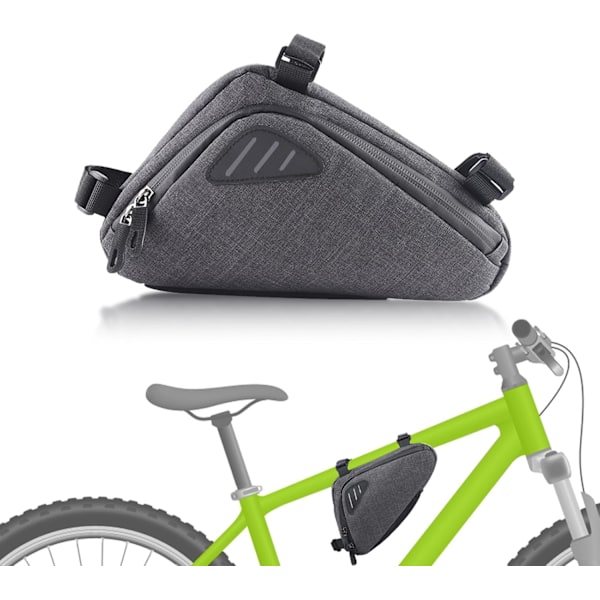 Cykelramväska, Vattentät Cykel Triangel Ramrör Väska Cykel Controller Väska Stor Kapacitet Cykeltillbehör för MTB, Landsvägscykel (Grå)