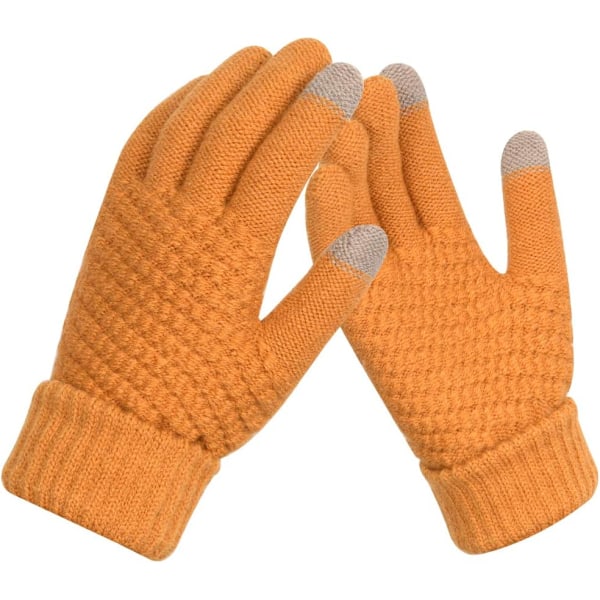 Women Gloves Winter | Couple Warm Knit Gloves | Touch Screen Gloves Ladies Gloves | Thermal Gloves for Outdoor Cycling Running Hunting，Yellow