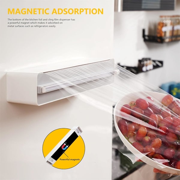 Magneettinen kelmupidike ja -leikkuri, täytettävä kelmu- ja alumiinifolio-pidike ja -leikkuri seinäkiinnitykseen, muovikelmun järjestäjä grey Plastic Lid