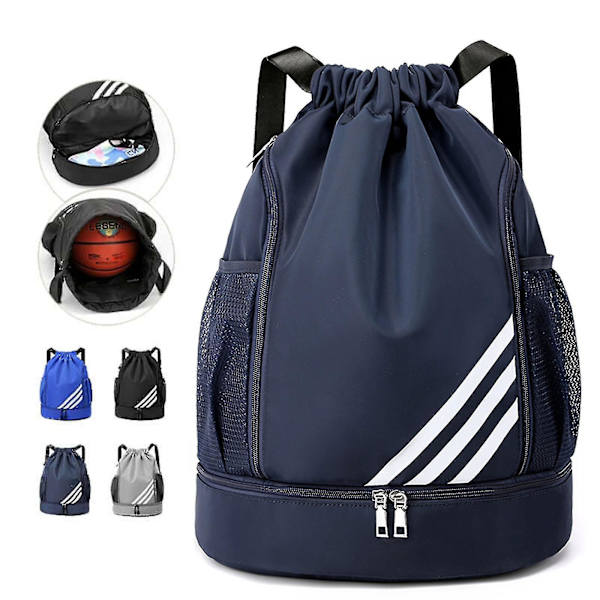 Vanntett Trekksekk Sports Gym Bag Med Sko-Rom, Vanntett Trekksekk For Menn Kvinner Dark blue