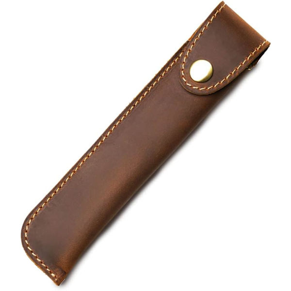 Læder Pen Etui Holder, Beskyttende Pen Etui, Fyldpen Holder Etui, med Metal Knap, Ægte Læder Håndlavet, til Stylus Touch Pen, Kuglepen brown
