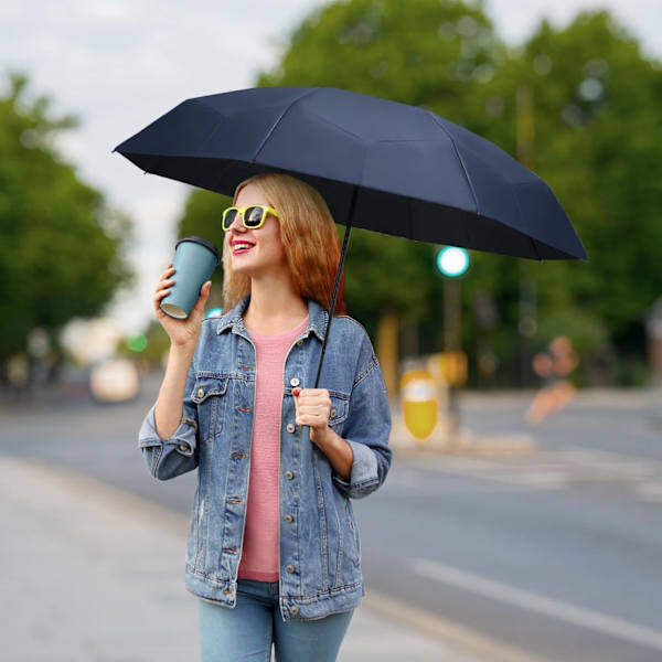 Mini Foldbar Rejse Paraply - 8 Ribber Lille UPF50+ UV Beskyttelse til Sol og Regn med Kapselboks