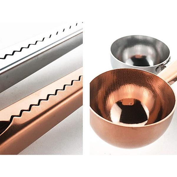 2 stk. Kaffeske med Poseclips, Rustfrit Stål Kaffe Måleske Malet Kaffe Forseglingsclips til Cafetiere Malet Kaffe