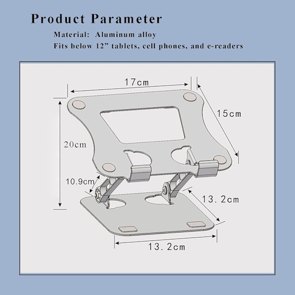 Tablet Holder i Aluminium, Dobbelt Stangstøtte Justerbar Foldbar Tablet Stativ Holder til Skrivebord Kompatibel med Mobiltelefon eller Tablet