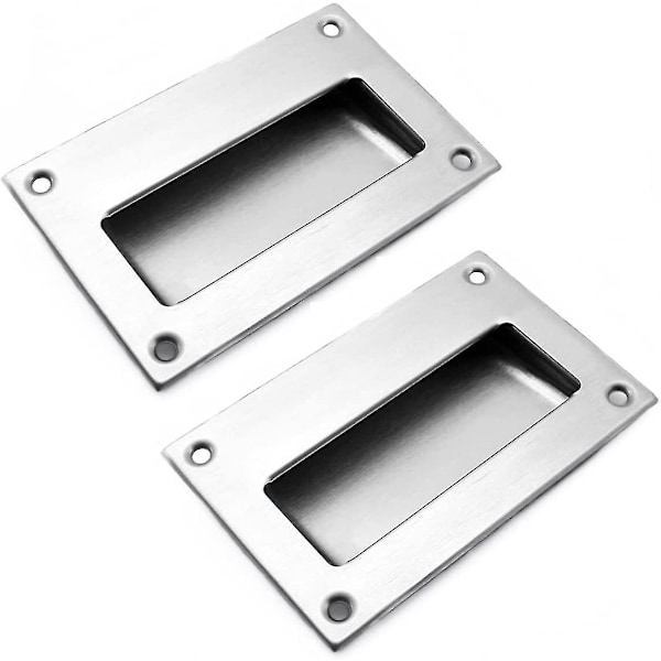 2 Pak Moderne Dørgreb i Rustfrit Stål - Skjult Indbygget Kabinetsgreb til Skuffe - Rektangulært Hardware til Køkkenkabinet 128x83mm med Skruer