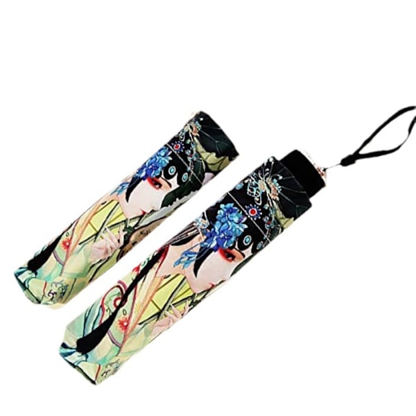 Dames Mode Kunst Paraply 3 Foldbar Vandrestol Paraply Unik Rejse Paraply Robust Vindtæt Anti-UV Solbeskyttelse Paraply