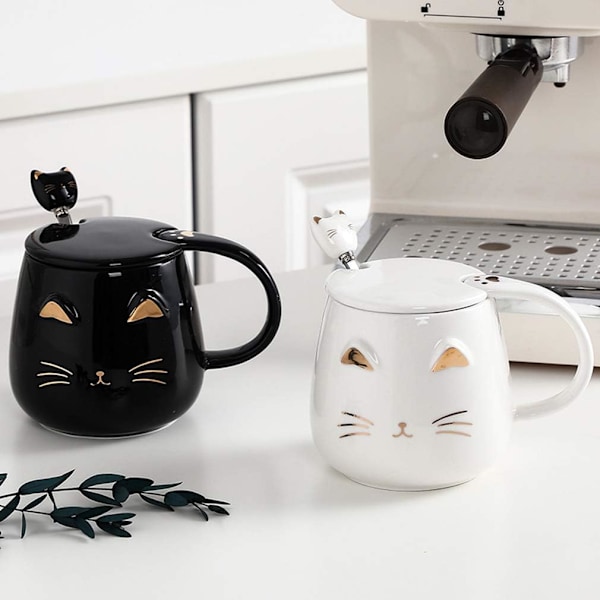 Svart Katt Krus, Søt Kitty Keramisk Kaffe Krus med Rustfritt Stål Skje, Nyhet Kaffe Krus Kopp for Katt Elskere Kvinner Jenter