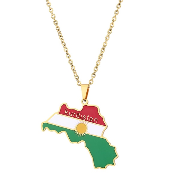 Miesten Kulta Hopea Kurdistan Lippu Kartta Riipukset Kaulakoru Ruostumattomasta Teräksestä Valmistetut Korut Gold