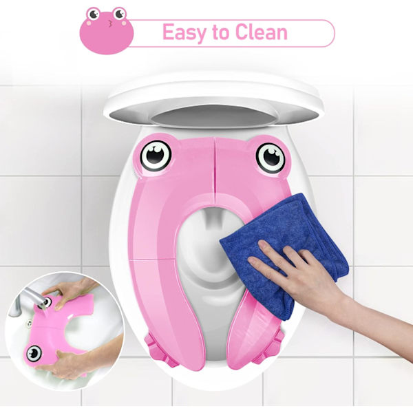 Foldbar Pottetræningssäde til børn, Foldbar Potte Toilet Sæde, Bærbar Rejse Potte Sæde til Småbørn med 6 Anti-Skrid Sikkerheds-Silikone Puder og 1 Bærepose Pink