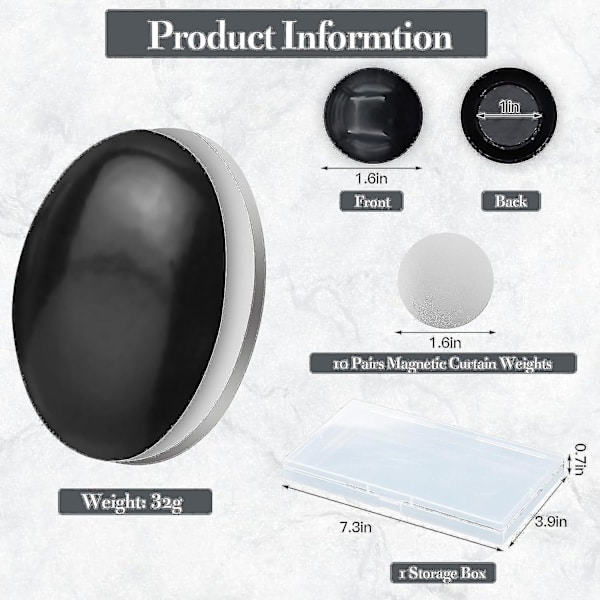 10 stk Magnetiske Gardinvekter, Dusjgardinvekter, Sterke Magnetiske, Tunge Black