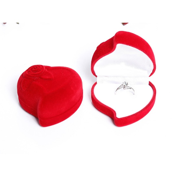 Ring Box - Röd Hjärtformad Presentationsask - Bröllop Förlovning Frieri Smyckeskrin Lyx