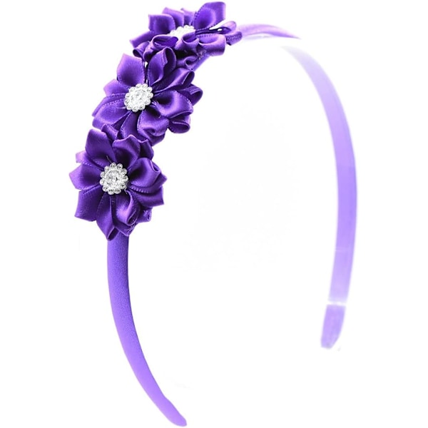 Triple Satin Flowers Girls Alice Headband Hair Band (Purple)