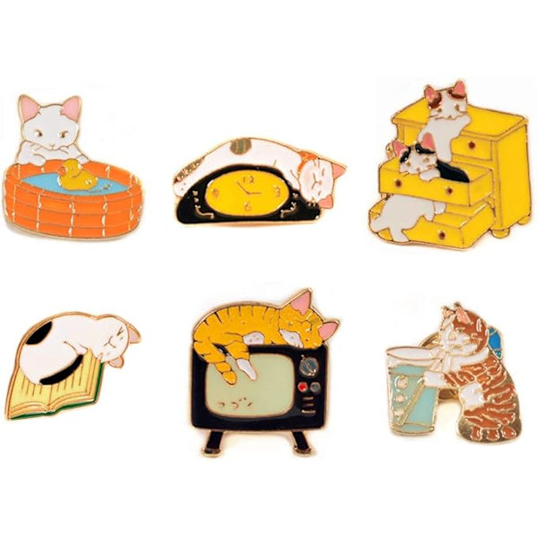 Cartoon Slipstift Brosch Emalj Pins Set Nyhet Söta Katt Kattunge Pins Märken För Kvinnor Barn Kläder Ryggsäckar Dekor