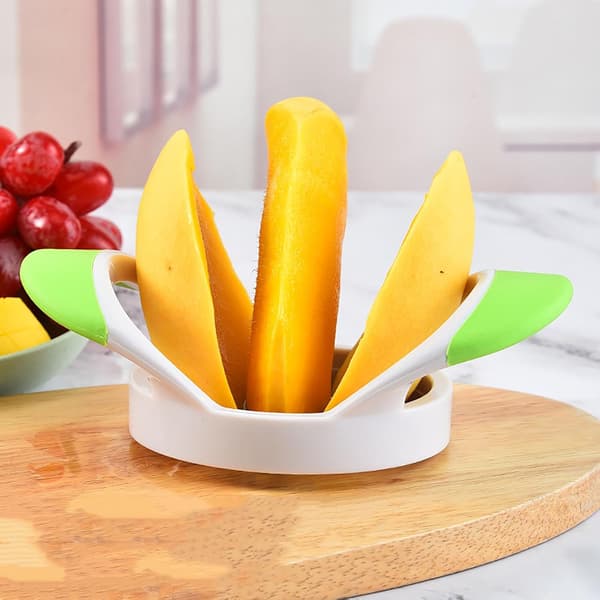 One Piece Mango Kutter i Rustfritt Stål - Slitesterk Fruktkutter med Håndtak - Sklisikker Mango Slicer