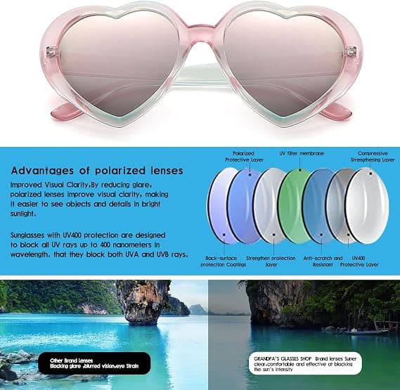 Polariserede Hjerteformede Solbriller Kvinder Retro Mode Stil UV400 Beskyttelse, 1 stk