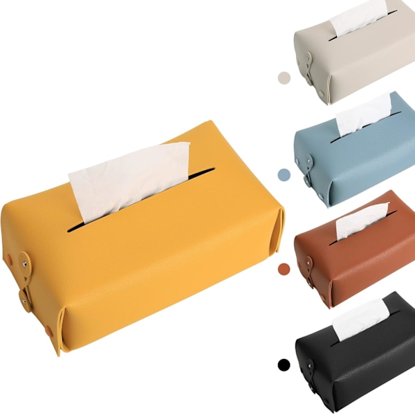 Læder Vævsæskeholder Rektangulær Kvadrat, Vævsæske Dækning Dispenser til Bil, Hjem, Badeværelse, Soveværelse, Kontor, Natborde, Skriveborde og Borde (03 Gul)