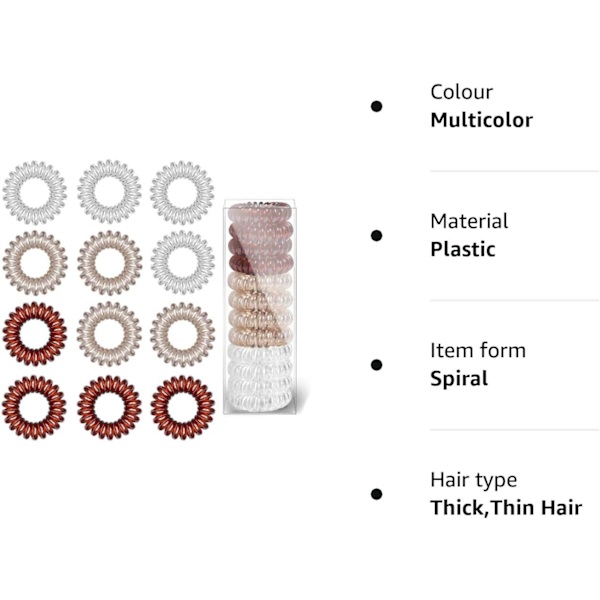 Kierteisä hiussiteet, 12 kpl kirkkaita muovisia hiuskielekkeitä, kierteisä poninhäntäpidike puhelinjohdon bobbles-nauhat sarja naisille ja tytöille hiuslisävarusteet multicolor