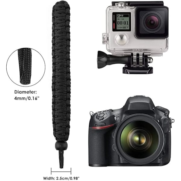 Universell flätad rem för videokamera (2-pack) – Justerbar Paracord bekväm utomhusaktivitet fläkt överlevnad och äventyrsarmband One Size Black & Blue
