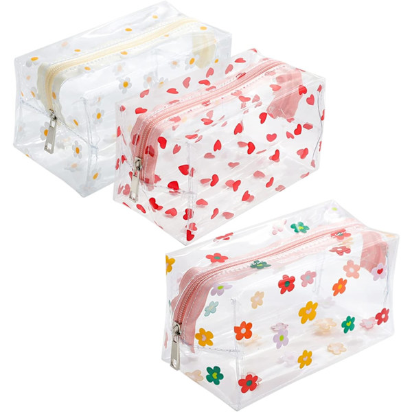 Blommig pennfodral väska transparent pennlåda, stor kapacitet förvaringsväska för skolmaterial, resor, kontor 3-pack