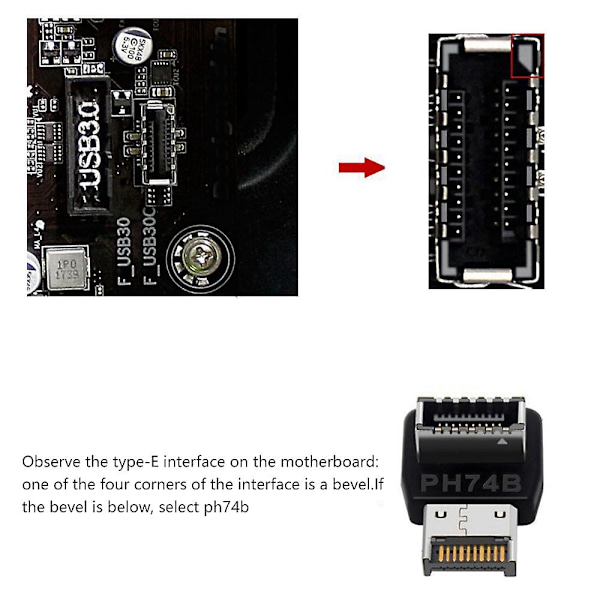 Datormoderkort Typ-e Usb 3.1 Typ-e Gränssnitt 90 Graders Styrning Armbåge Front Typ-c Installerad Adapter(ph74a)