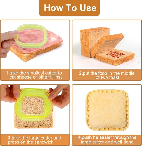 Sandwichkutter og -forsegler Sandwichmaker Brødsandwichmaker Mold Press DIY Kakeformer for Barn Gutter Jenter
