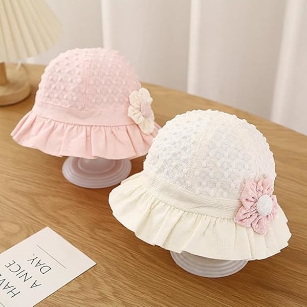 Jente Solhatt, Blomst Lace Broderi Sommer UPF50+ Bredbremmet Bucket Hat Ferie Strandhatt Passer for 3-18 Måneder