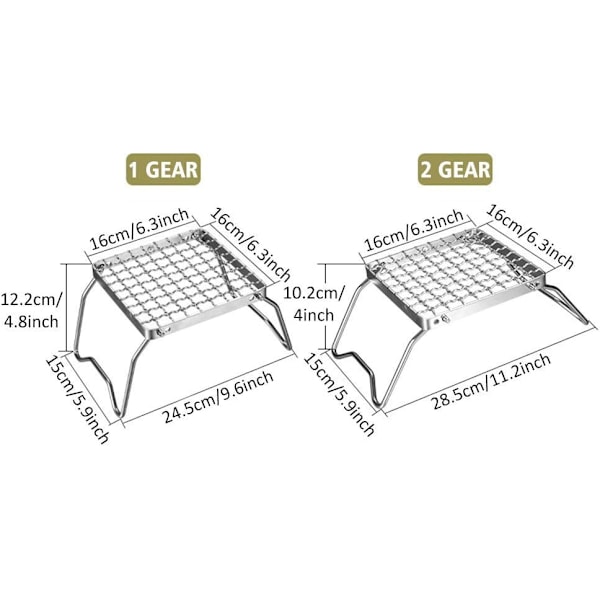 Foldbar Lejrgrill i Robust 304 Rustfrit Stål - Campinggrillrist med Ben og Bærepose