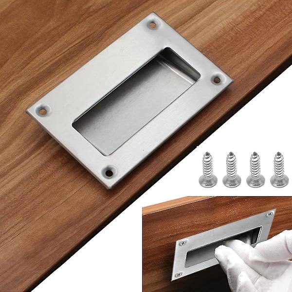 2 Pak Moderne Dørgreb i Rustfrit Stål - Skjult Indbygget Kabinetsgreb til Skuffe - Rektangulært Hardware til Køkkenkabinet 128x83mm med Skruer