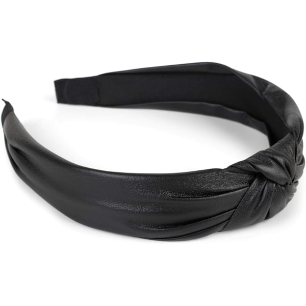 Hårband för kvinnor med knut i konstläderlook, hårband i retrostil, färg: Svart
