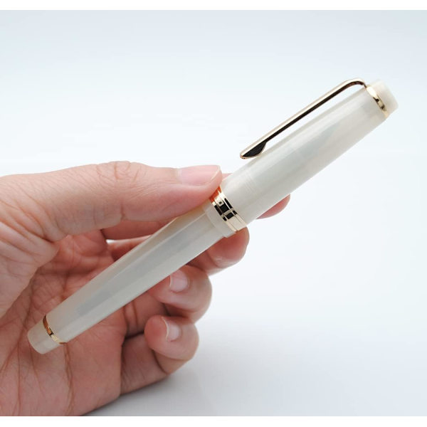 Celluloid Fyrfjerpen Akryl Blækpen med Blæk Konverter (Fin Nib, Guld Klips - Transparent Hvid)