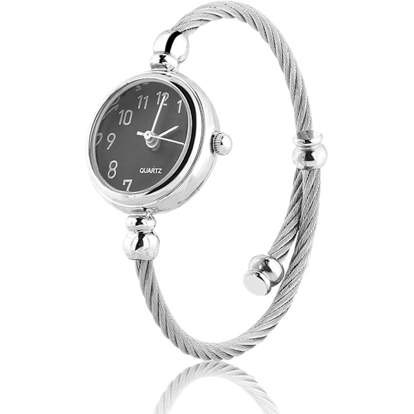 Klockor för kvinnor, kvarts, analog, rund, öppen armband i legering 2