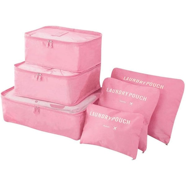 Resväska organiseringsväskor, 6 st reseförpackningskuber set för kläder Resväskor Organisatörer Förvaringsväskor Pink
