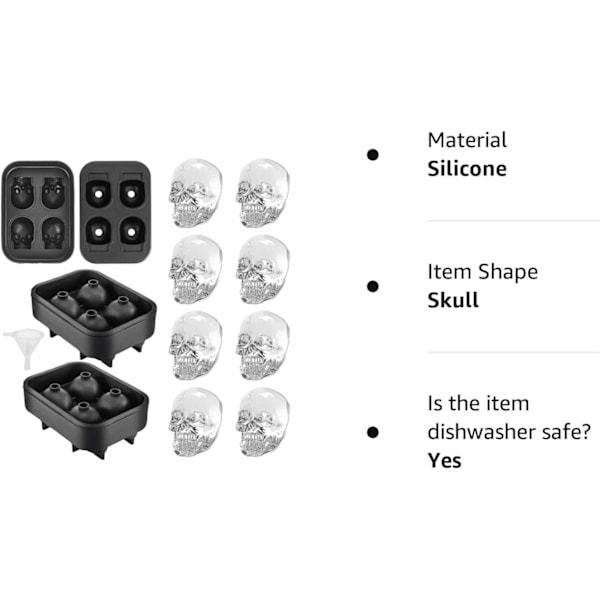 2-pack dödskalle silikon iskubslådor, iskubformar för whisky, isbricka med lock, enkel frigöring, isform för cocktails