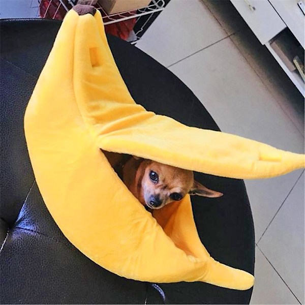 Liten Husdjursbädd Bananformad Fluffig Varm Mjuk Plysch Andningsbar Bädd Banan Kattbädd