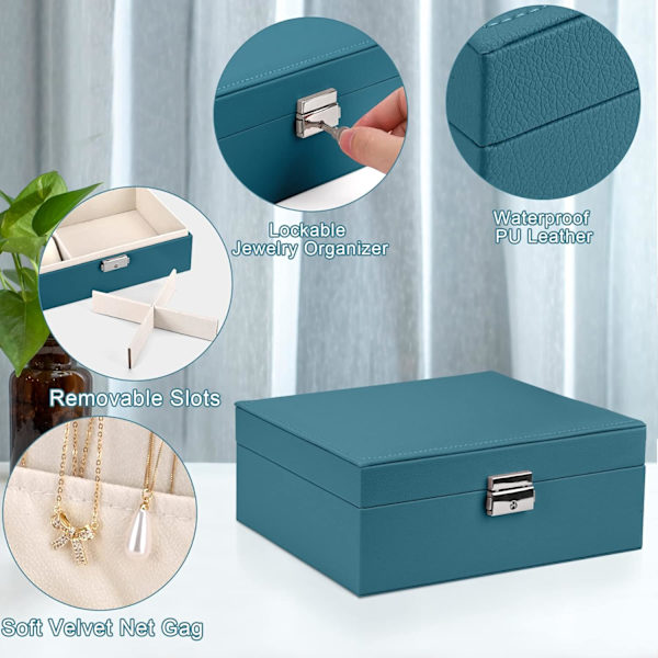 2-lags Stor Smykke Organiser Box, PU Læder, Smykke Organiser til Øreringe Ringe Halskæder Ure Armbånd Green