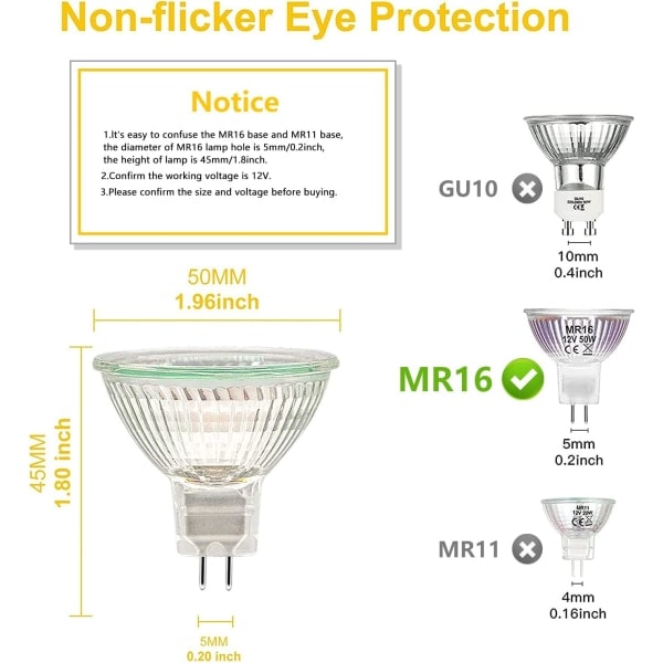 MR16 Spot Light Bulb, 12V 20W Light Bulb, Gu5.3 Light Bulb Dimmable MR16 Light Bulb, 2 Pin Halogen Bulbs Warm White 2700K