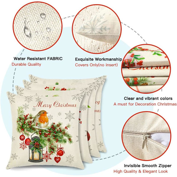 Jul kuddfodral 45x45cm Julstrumpor Vantar Dekorativt kuddfodral Utomhus Vattenavvisande kuddfodral Julset med 4