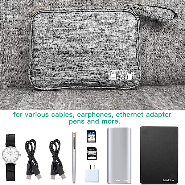 Elektronikk Tilbehør Organizer Bag, Reisekabel Organizer Bag, Universal Bære Reise Gadget Bag for USB Kabel Drive, SD-kort, Lader Harddisk Gray