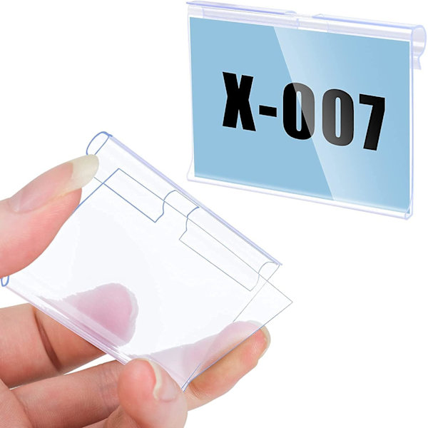 50 st genomskinliga etiketthållare i plast för trådhylla, detaljhandelsprisetikett, korgsetiketter, klämetiketter, varuskylthållare för stormarknad 6x4cm