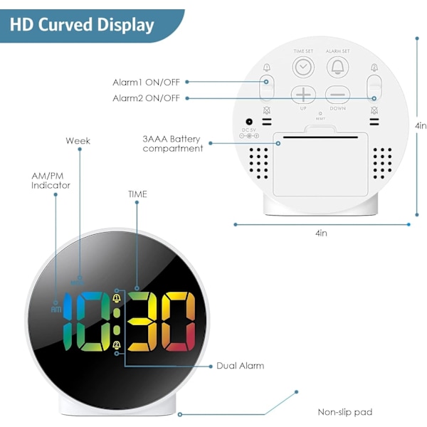 Digital vækkeur, LED elektronisk ur, lille skrivebordsur med 2 alarmer, slumre, dæmpbar alarm, dage indstillet 12/24H display